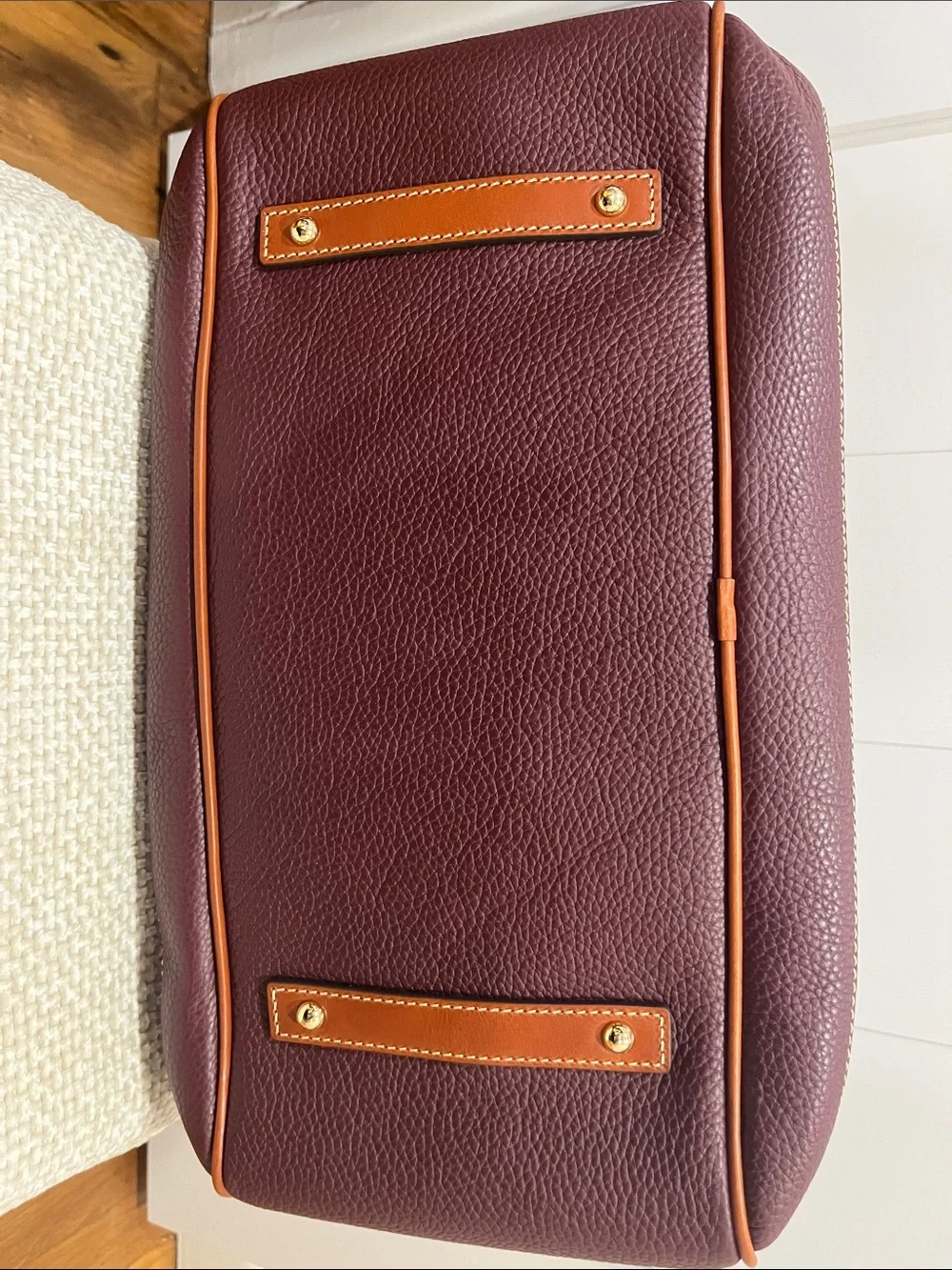 Dooney & Bourke  large Burgundy Pebble Leather Satchel with Tan Trim